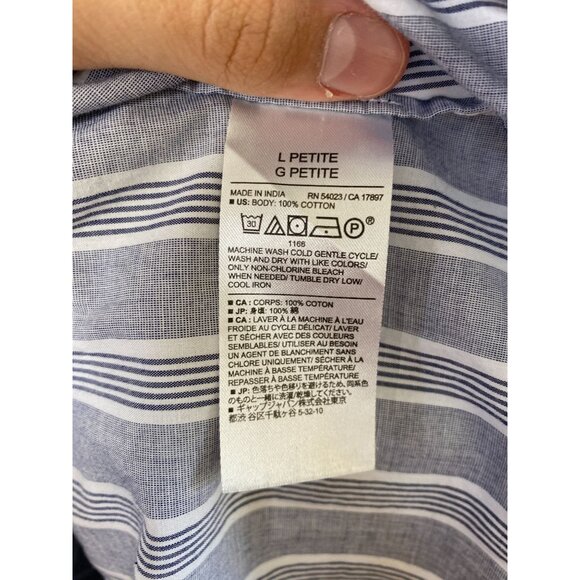 Banana Republic Womens‎ Blue Striped Blouse LP Cotton Long Sleeve  Button-Up - Picture 4 of 6